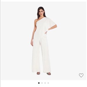 {Adrianna Papell} NWT White Flutter One Shoulder Jumpsuit